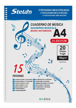 Cuaderno Musica A4 20 Hojas Pauta Entera 15 Pentagramas