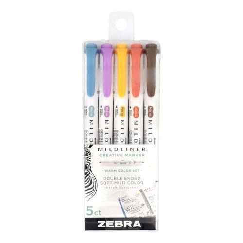 Set 5 Marcadores Color Calidos Doble Punta Mildiliner Zebra