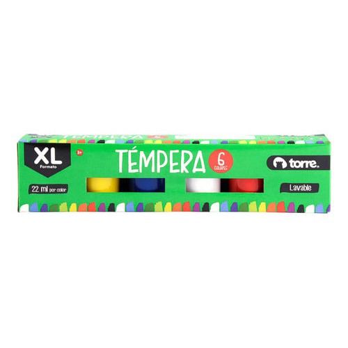 Tempera Torre Xl 6 Colores Lavable (22 Ml Por Color)