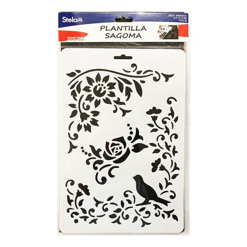 Plantilla Flexible Stencil Diseño Flores Ave