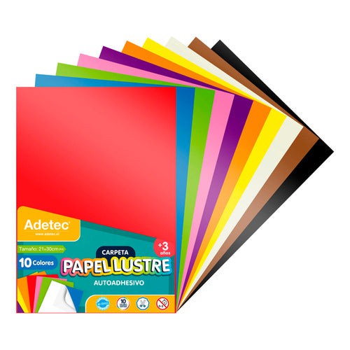 Papel Lustre 10 Colores Autoadhesivo A4