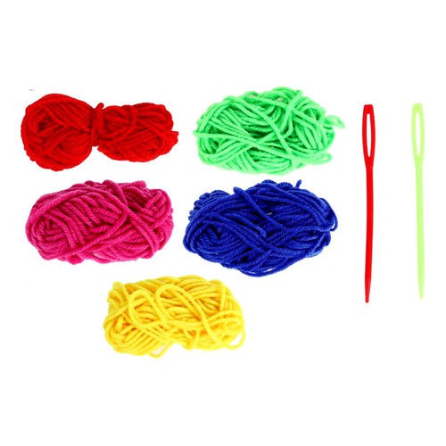 Set 5 Ovillos Lana + 2 Agujas Plasticas Escolar