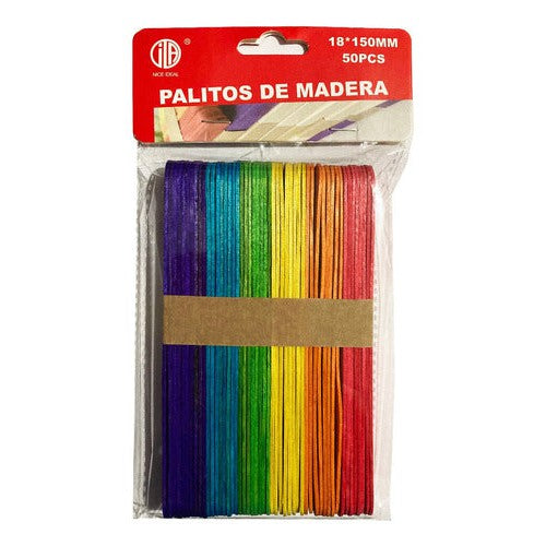 Palos De Helado Jumbo Madera Colores 50un
