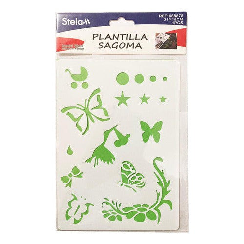 Plantilla Flexible Stencil Diseño Cigüeña Mariposas