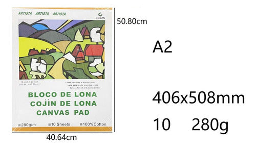 Block Tela Lona Canvas 280 Grs De Algodón A2 10 Hjs
