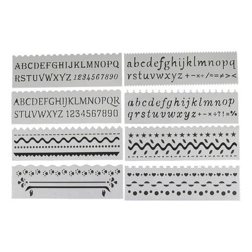 Set 8 Plantillas Flexibles Stencil Letras, Diseños Y Bordes