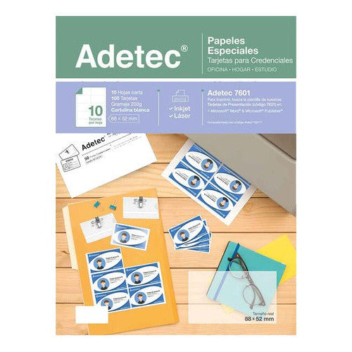 Tarjetas Para Credenciales 88x52 Mm 10 Hojas Adetec
