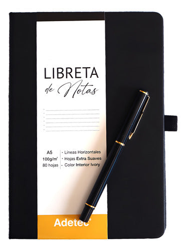 Caja Regalo Libreta Cosida A5 Negra C/lápiz