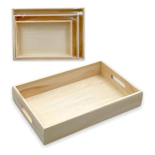 Pack 3 Bandejas De Madera Para Manualidades