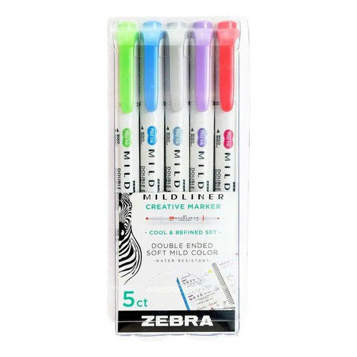 Set 5 Marcadores Colores Frios Doble Punta Mildiliner Zebra