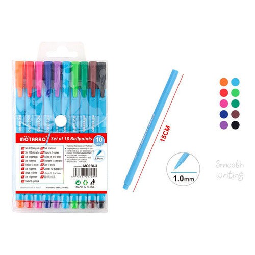 Lapices Pasta 10 Colores Punta Bola 1.0 Mm