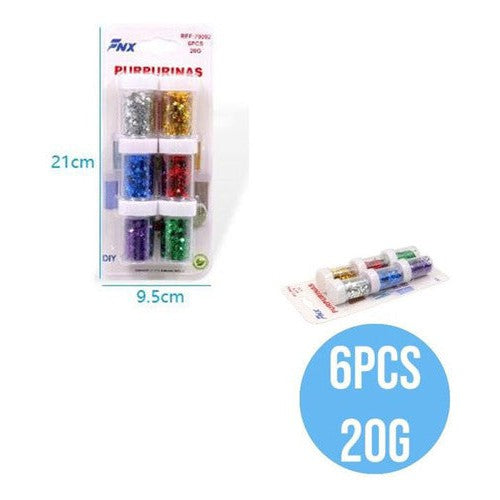 Set 6 Frascos Purpurinas Lentejuela Estrellas Colores