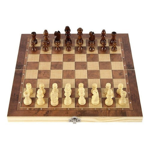 Juego De Mesa En Madera 3 En 1 Ajedrez, Damas Y Backgammon