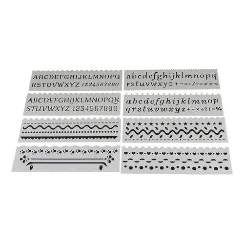 Set 8 Plantillas Flexibles Stencil Letras, Diseños Y Bordes