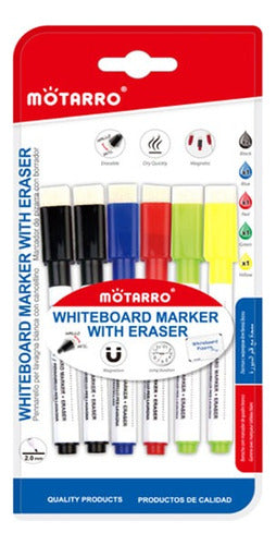 Set 6 Plumones De Pizarra Con Borrador En La Tapa Punta Fina