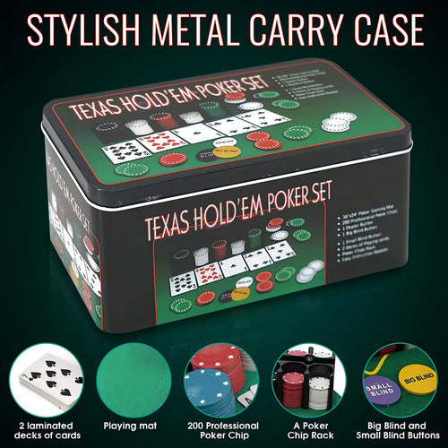 Set De Poker Texas Holdem 200 Fichas Profesional Set Caja