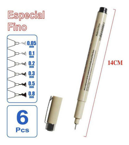 Set 6 Lápiz Tinta Tiralíneas Para Dibujo