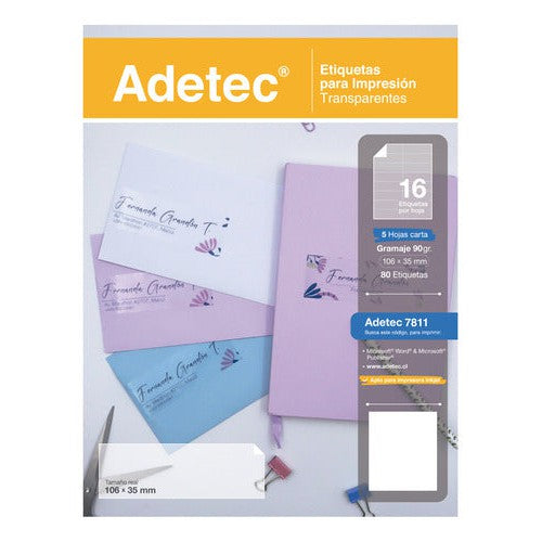 Etiqueta Inkjet Transparente 106x35 Mm 5 Hojas