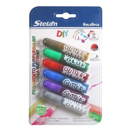 Glitter Glue 6ml X 6 Col