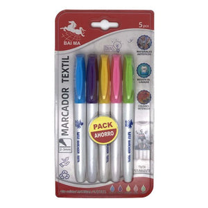 Set 5 Marcadores De Tela Colores Básicos Manualidades