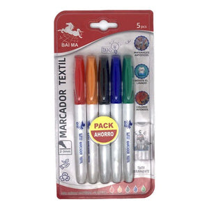 Set 5 Marcadores De Tela Colores Básicos Manualidades