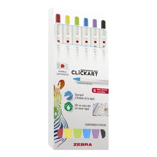 Marcador Retráctil Clickart Estuche 6 Piezas Zebra