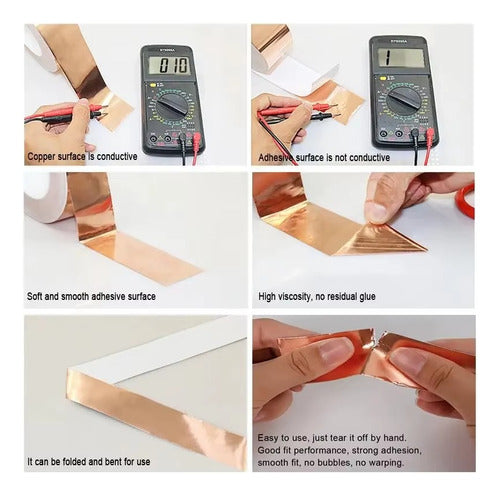 Cinta Adhesiva Lámina De Cobre Conductor 3 Mm 0.06 Mm 10mt