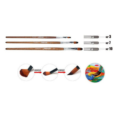 Set 3 Pinceles Punta Lengua De Gato Artísticos