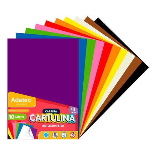 Carpeta Cartulina 10 Pliegos 10 Colores Autoadhesiva