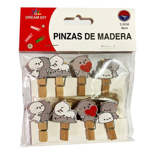 Pinza Perro De Ropa Madera Gatitos Manualidades 3,5 Cm