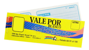Talonario Vale Por / 100 Hojas
