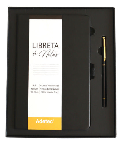 Caja Regalo Libreta Cosida A5 Negra C/lápiz