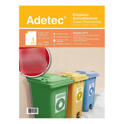 Etiqueta Súper Resistentes Hogar 213x279 Mm 5 Hjs