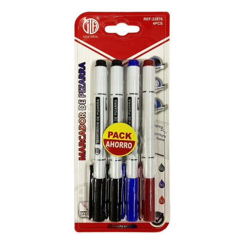 Set 4 Plumones De Pizarra Punta Fina 2 Negros. Rojo Y Azul