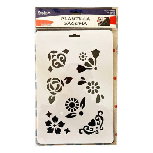 Plantilla Flexible Stencil Diseño Flores Esquineras