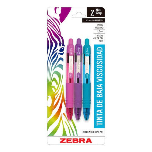 Set 3 Bolígrafos Mini Z Grip Retráctil Punta Media 1.0mm