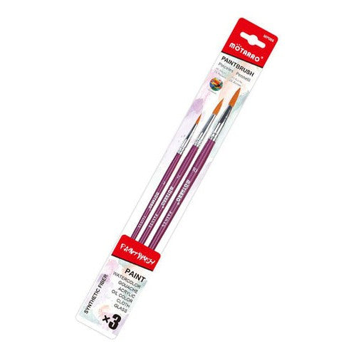 Set 3 Pinceles Sintéticos Redondos Artísticos