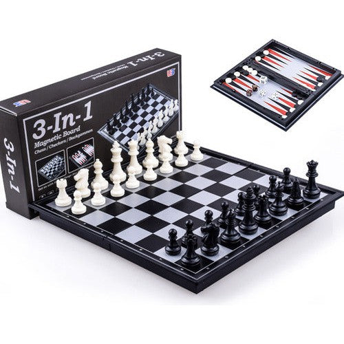 Juego De Mesa Magnético 3 En 1 Ajedrez, Damas Y Backgammon