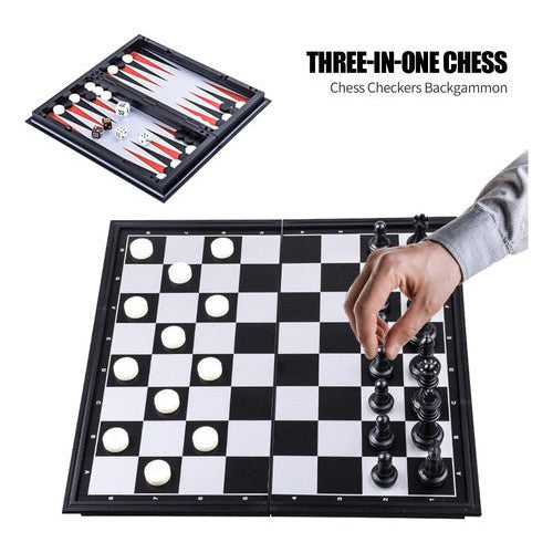 Juego De Mesa Magnético 3 En 1 Ajedrez, Damas Y Backgammon