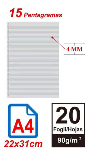 Cuaderno Musica A4 20 Hojas Pauta Entera 15 Pentagramas