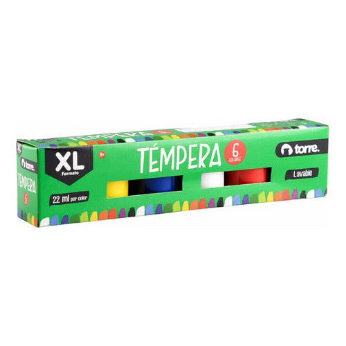Tempera Torre Xl 6 Colores Lavable (22 Ml Por Color)