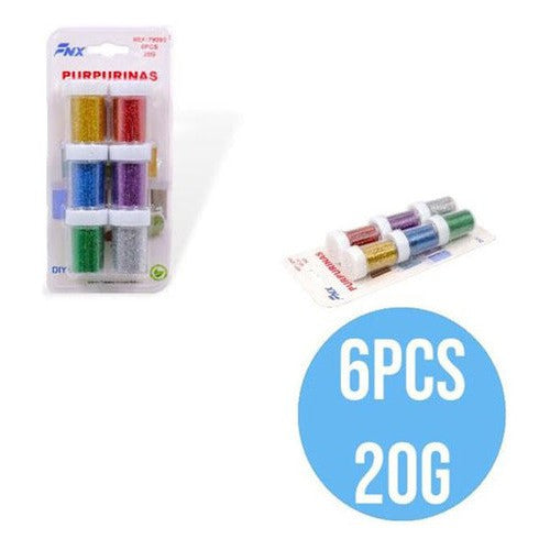 Set 6 Frascos Purpurinas Escarcha Colores