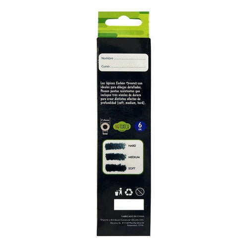 Lápices Carbón Soft/ Medium/ Hard (6ud)