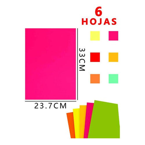 Carpeta Cartulina Fluorescente 6 Pliegos 6 Colores