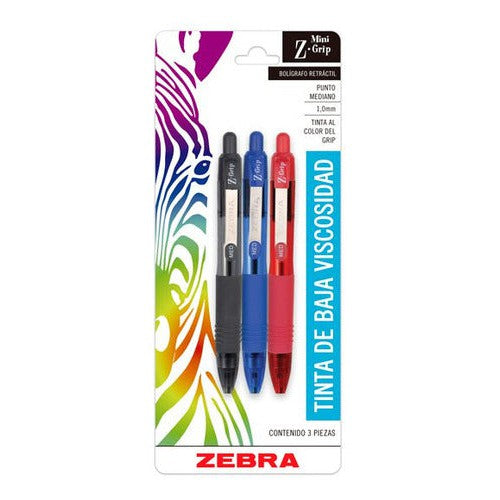 Set 3 Bolígrafos Mini Z Grip Retráctil Punta Media 1.0mm