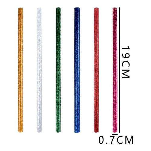 Barras De Silicona Glitter Colores 7mm 19cm 6un