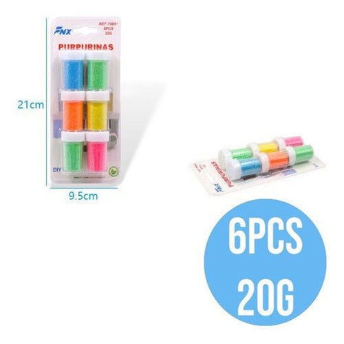 Set 6 Frascos Purpurinas Escarcha Colores