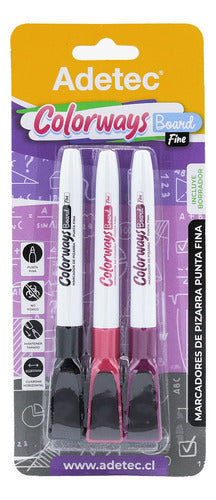 Set 3 Plumones De Pizarra Punta Fina Colores