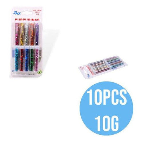 Set 10 Tubos Frascos Purpurinas Escarcha Colores