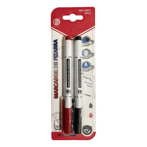 Set Plumones De Pizarra Punta Fina Negro Y Rojo